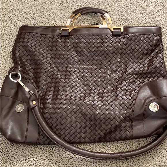 JM Joy Mangano Large Expresso Woven Leather Bag - Picture 1 of 4